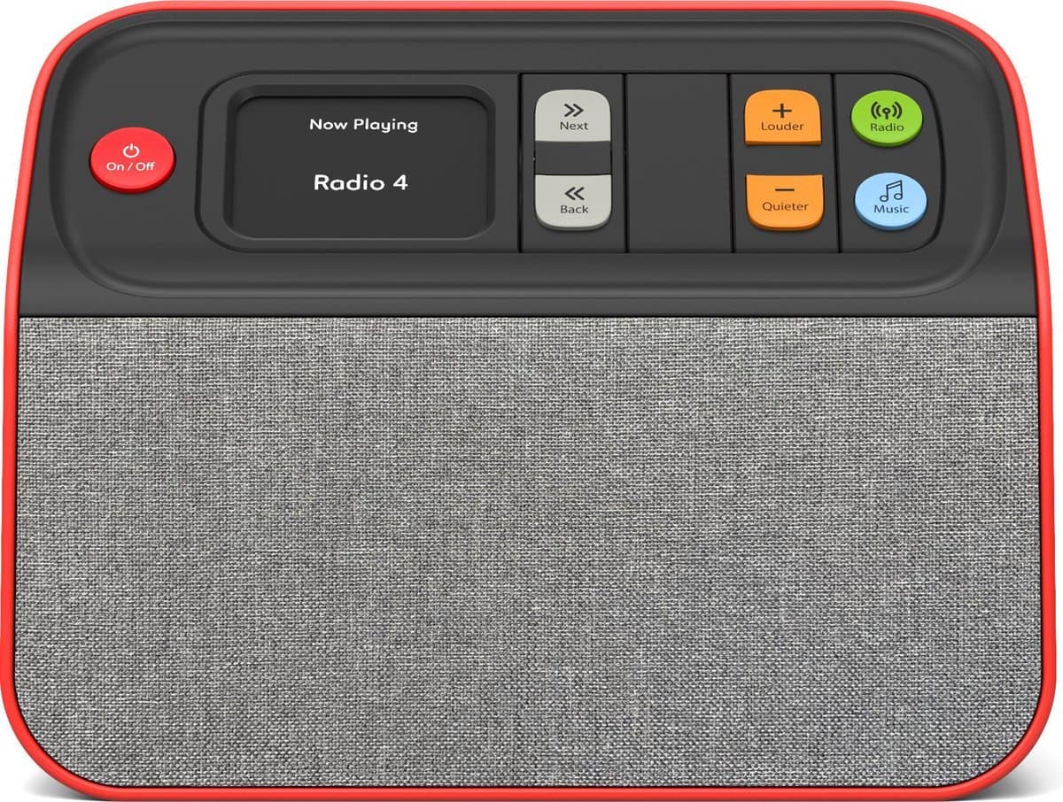 BBrain Dementie DAB+ Radio - Speciaal voor Senioren en Ouderen met Dementie - Zeer Makkelijke Bediening - Zelfstand Muziek luisteren - Geen verwarrende Technologie  - Verander Gebruikerspaneel naar Behoefte tot Bediening met slechts één Knop -  Rood — afbeelding 1