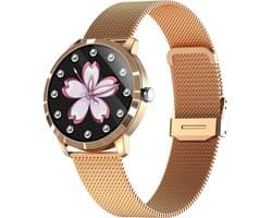 Belesy® Q8LG 2022 - Smartwatch Dames – Smartwatch Heren - Horloge- 1.09 inch - Kleurenscherm - Stappenteller - Bloeddruk - Hartslag - 75+ Wijzerplaten – Sporten - Staal – Rosé Goud