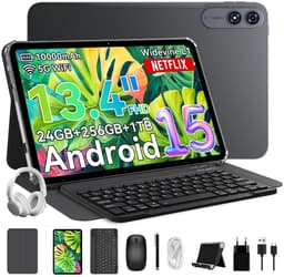 TABWEE Tablet - T60 Pro Tablet - 10000 mAh - 13.4 Inch FHD - met over-ear hoofdtelefoon - 24GB RAM - 256GB ROM - Android 15 Tablet - SD 2TB - 5G WIFI - Grijs — thumbnail 1