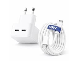 Adapie 35W USB-C Oplader met 1M USB-C / USB-C Kabel – Dubbele USB-C Poort – Wit