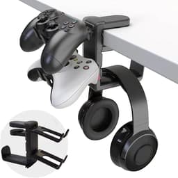 Houder voor hoofdtelefoon en controller, standaard voor hoofdtelefoonhanger,Onder Bureau Game Headset Hook Controller Stand | Accessoires tafelspellen, opbergrek gamecontrollers — thumbnail 2