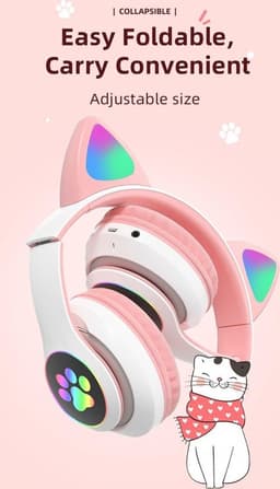 Kinder hoofdtelefoon - cat headphones| Draadloze koptelefoon Bluetooth met led kattenoortjes paars | Koptelefoon voor Kinderen - Met Led Kat Oortjes | met verlichting poot — thumbnail 3