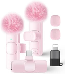 Draadloze Microfoon - 2 Stuks - Microfoon Draadloos - Dasspeld Microfoon Draadloos - Microfoon Bluetooth - Lavalier Microfoon - Geschikt Voor Alle Telefoons - Lavalier - Microfoons - Plug & Play - Roze — thumbnail 1