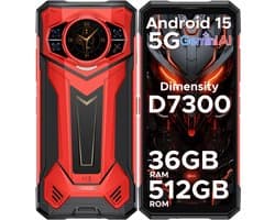 DOOGEE S200 PLUS 5G - Robuuste Smartphone - Robuuste Telefoon - 36 GB RAM + 512 GB ROM /2TB TF - Android 15 - 11100 mAh/33W - Dimensity 7300 - 6,72 inch + 120 Hz - Face ID - NFC - Bluetooth 5.4 -1.32" ronde AMOLED display - Rood