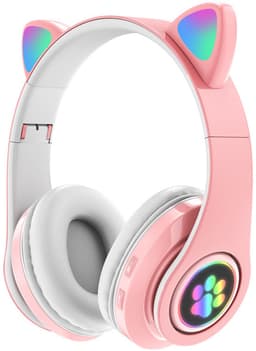 Draadloze Bluetooth-oortjes met een opvallend kattenoortjesdesign, stereo-koptelefoon met microfoon en verstelbare hoofdband, Geschikt voor desktops, laptops, tablets en smartphones. Kleur: Roze — thumbnail 1