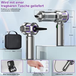 Sander Shop 4-in-1 Draadloze Handstofzuiger, Mini Auto Stofzuiger Stofblazer, 16.000 Pa Krachtige Krachtige Zuigkracht borstelloze motor, 6000mAh batterij, 1-touch leegmaken, voor auto/thuis Zwart, EVA-tas — thumbnail 5