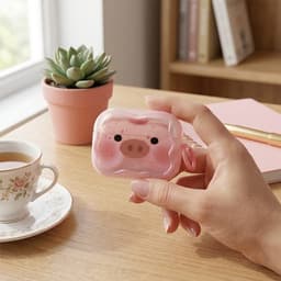Roze transparant hoesje voor oordopjes dames met varkentje print geschikt voor AirPods Pro 2 siliconen soft case beschermhoes met clip — thumbnail 5