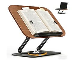 Fokelyi Boekenstandaard Hout-Verstelbaar - Kookboekhouder - Tablet Standaard - Boekenhouder-Kookboekstandaard – Tablet & Laptop Standaard – Boekenhouder met Bladzijdehouders