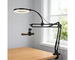 CHIWIN LED Ringlamp met Klem en Telefoonhouder - 360° Metaal Flexibele Arm - 6 inch Ringlight Laptop - Bureau Verlichting - 3 Kleuren & 10 Standen - USB - voor Lamp Videobellen / Selfie / Tiktok / YouTube