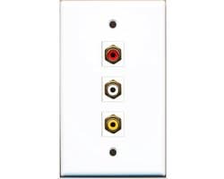 Wandplaat RCA Aansluitingen - Verbindingspaneel Audio Video - Thuisbioscoop Installatie - Drie Kleurgecodeerde Poorten - Standaard Formaat - Wit