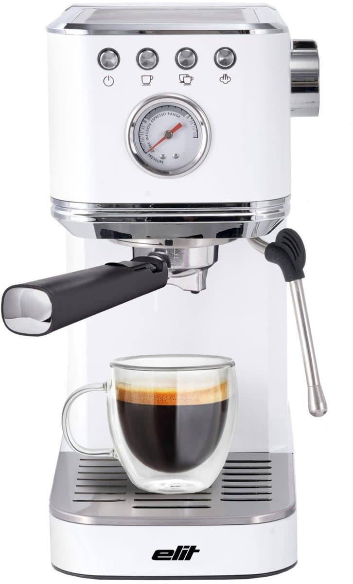 Elit Perfetto 2in1 espresso machine- 20 Bar- Geschikt voor cups en gemalen koffie- 1350W- Compact koffiezetapparaat- Wit — afbeelding 1