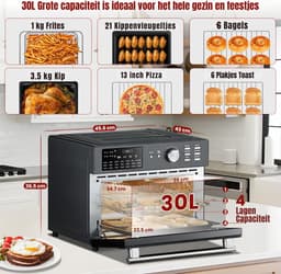 Aurixi® Heteluchtoven - Oven - Airfryer Oven - Grijs - ‎44cm x 46cm x 38cm — thumbnail 5