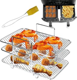 Airfryer Rack Compatibel Geschikt voor Ninja DZ201 DZ401 en PowerXL 2-Mand Airfryer - Airfryer Accessoires Set - Dubbele Mand Airfryer Rack - 304 Roestvrijstalen Toast Rack - Meerdere Lagen Grill Rack - 1 PACK — thumbnail 1