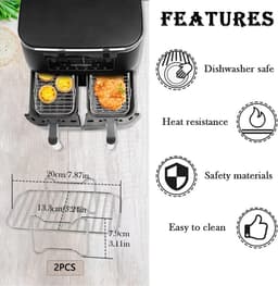 2 sets 8-liter airfryer racks - Airfryer Accessoires Set - inclusief 100 oliepapier - Geschikt voor Ninja Foodi DZ201 - DZ401 - 304 roestvrijstalen dubbele mand dehydrator papier liners — thumbnail 2