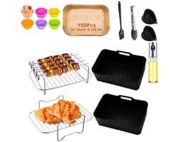 16 delig Airfryer Accessoireset - 304 Roestvrijstaal - Meerdere Lagen Rack voor Dubbele Zone Airfryer - Airfryer Accessoires Complete Set-Inclusief Airfryer Siliconen Bakje - Geschikt voor Philips Airfryer XL & Airfryer XXL HD9650