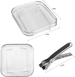 2 stuks rooster voor heteluchtfriteuse, 21 x 21 cm, airfryer-accessoires, heteluchtfriteuse, stapelbare mand voor airfryerrek, mand voor heteluchtfriteuse, airfryer, roosterinzet voor 5 l - 7,5 l — thumbnail 7