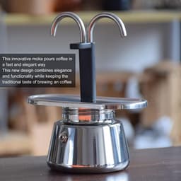 Kookplaat Koffiemachine 2 Kopjes RVS Moka Pot 100ML - Dubbele Buis Espresso Maker voor Buitenreizen - Geniet van Heerlijke Koffie Snel & Makkelijk — thumbnail 2