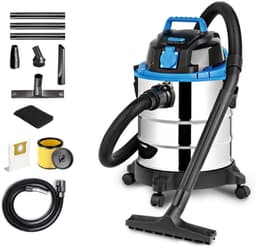 Quvo® Bouwstofzuiger Zonder Zak - Alleszuiger Met Accessoires - Waterzuiger Met 20 Liter Reservoir - Stofzuiger - Met Waterfilter En Blaasfunctie – 1200 Watt - Voor Binnen en Buitenreiniging - blauw-zwart - ‎35cm x 35cm x 51 cm — thumbnail 1