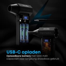 Goodly® pro 3-in-1 Auto Stofzuiger - Zuigen & Blazen - Oplaadbaar - 7 Opzetstukken - Kruimeldief - Handstofzuiger - Airduster - Zwart - Zaklamp — thumbnail 5