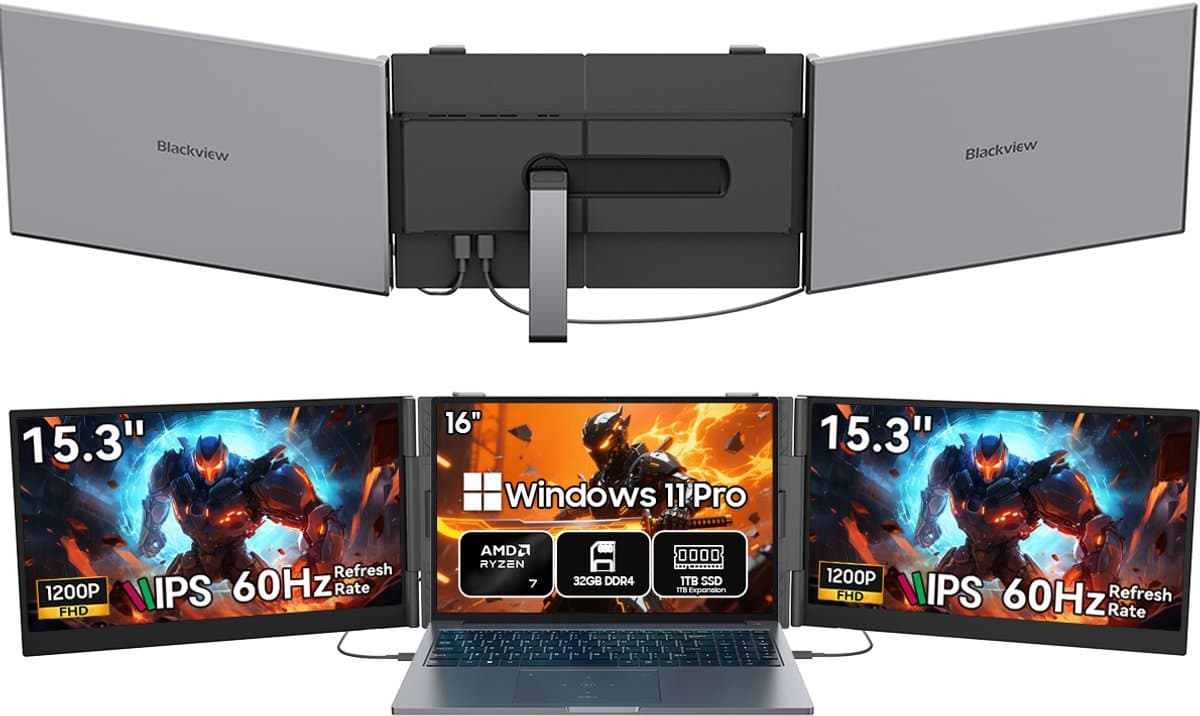 Blackview GamiBook8 Gaming Laptop (AMD Ryzen7 7735HS/32G/1TB) + DCM8 15,3" Dubbele Draagbare Monitor Set, Professioneel Gaming & Creatie Accessoires (Laptop Tas/Muis/Toetsenbordstickers, Grijs) — afbeelding 1