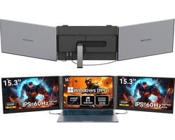 Blackview GamiBook8 Gaming Laptop (AMD Ryzen7 7735HS/32G/1TB) + DCM8 15,3" Dubbele Draagbare Monitor Set, Professioneel Gaming & Creatie Accessoires (Laptop Tas/Muis/Toetsenbordstickers, Grijs)