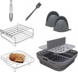 Accessoireset voor De Airfryer - met Opvouwbare Siliconen Bakplaat + Stoomrek van 304 Roestvrij Staal - 8 Stuks - Accessoires voor Airfryers - Ovenaccessoires — thumbnail 1