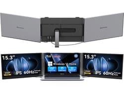 Blackview Hibook 6 Laptop + DCM8 15,3" Dubbele Draagbare Monitor Set, 16GB+256GB, FHD IPS Scherm, Dual-band WiFi, Kantoor & Creatie Set (incl. Laptop tas, Muis, etc., Grijs)