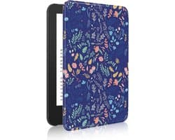 Hoesje voor 6" e-Reader, Lichtgewicht Cover met Auto Wake/Sleep - Blauw Bloemenpatroon - Geschikt voor Kindle 11th Gen 2024/2022 Uitgave.