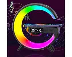 4-in-1 Sfeerlamp met Draadloze Oplader, Bluetooth Speaker, Klok & Nachtlamp