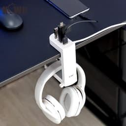 Hoofdtelefoonstandaard met 360 graads Draaibare Haak en USB Hub — thumbnail 2