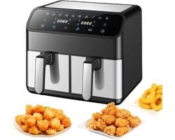 Sensova - Airfryer 8L met Dubbele Lades 2000W – Heteluchtfriteuse met 2×4L Onafhankelijke Manden, 10 Automatische programma’s - LED Touch Bediening - Temperatuur 80–220°C - Vaatwasserbestendig
