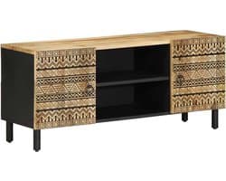 Tv-kast Mangohout - Industriële Meubel - Woonkamer Opbergen - Robuust Massief Hout - 105 x 33.5 x 46 cm - Zwart
