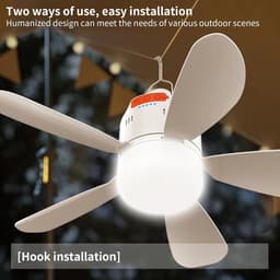 Draagbare Tent Ventilator - Plafond Ventilator Luifel - Outdoor Koeling - Met LED Licht - 12.4 Centimeter Diameter - Wit — thumbnail 1