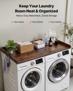 Werkblad voor wasmachine en droger - Bovenblad - 137 x 69,9 cm - Met opstaande rand - Inclusief haken - Draagvermogen 113 kg - Bruin — thumbnail 3