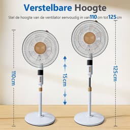 Staande ventilator 60W - Statiefventilator met 3 Snelheden - Vloerventilator met met Afstandsbediening - Stille Ventilator in Hoogte Verstelbaar 110 tot 125 cm - Timer - Kantelbaar en Oscillerend - 53dB - Wit — thumbnail 5