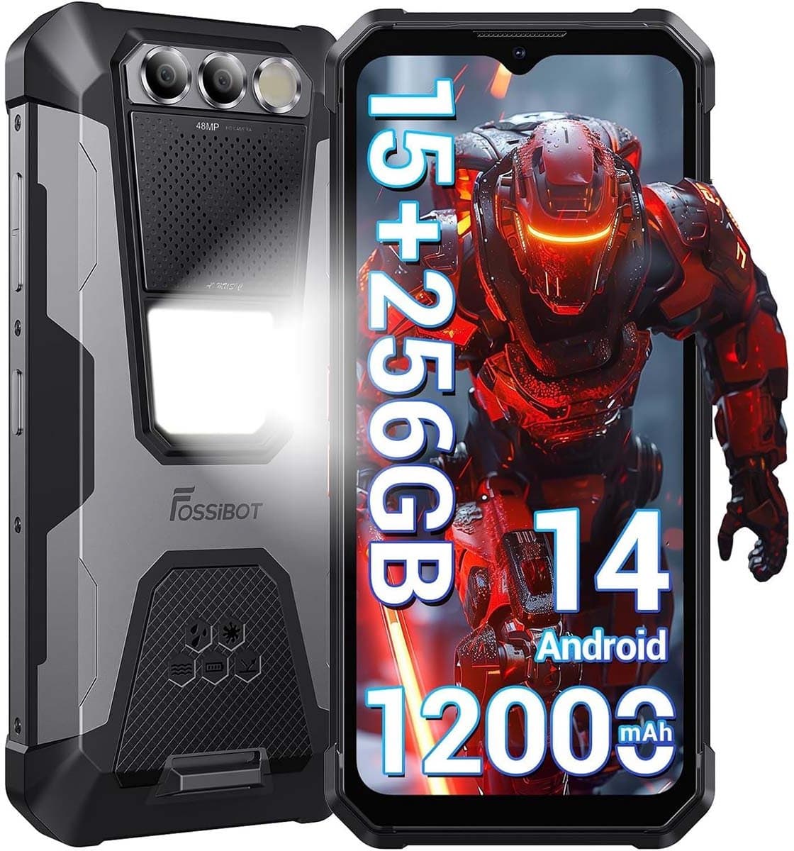 FOSSiBOT F106 Pro - Robuuste Smartphone - 15 GB RAM - 256 GB ROM - 6,58 inch - 12000 mAh - Robuuste Telefoon - Android 14 - GPS - Zwart — afbeelding 1