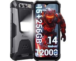 FOSSiBOT F106 Pro - Robuuste Smartphone - 15 GB RAM - 256 GB ROM - 6,58 inch - 12000 mAh - Robuuste Telefoon - Android 14 - GPS - Zwart