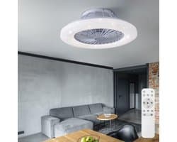 LED plafondventilator met ster-effect - afstandsbediening, dimbare verlichting, 3 standen ventilatie - ideaal voor woonkamer en slaapkamer