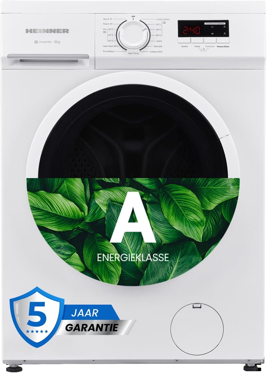 Heinner HWM-M8014SMA+++ Slanke Wasmachine 8 kg – 1400 tpm – Inverter Motor – Digitaal Display – 90° Hygiëneprogramma – 15 min Snelprogramma – Wit – 5 Jaar Garantie — afbeelding 1