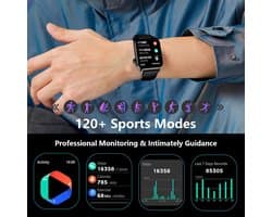 Fitness Smartwatch - Activity Tracker - Gezondheid Monitoren - Waterdicht Roestvrij Staal - 7 Dagen Batterij - Zwart