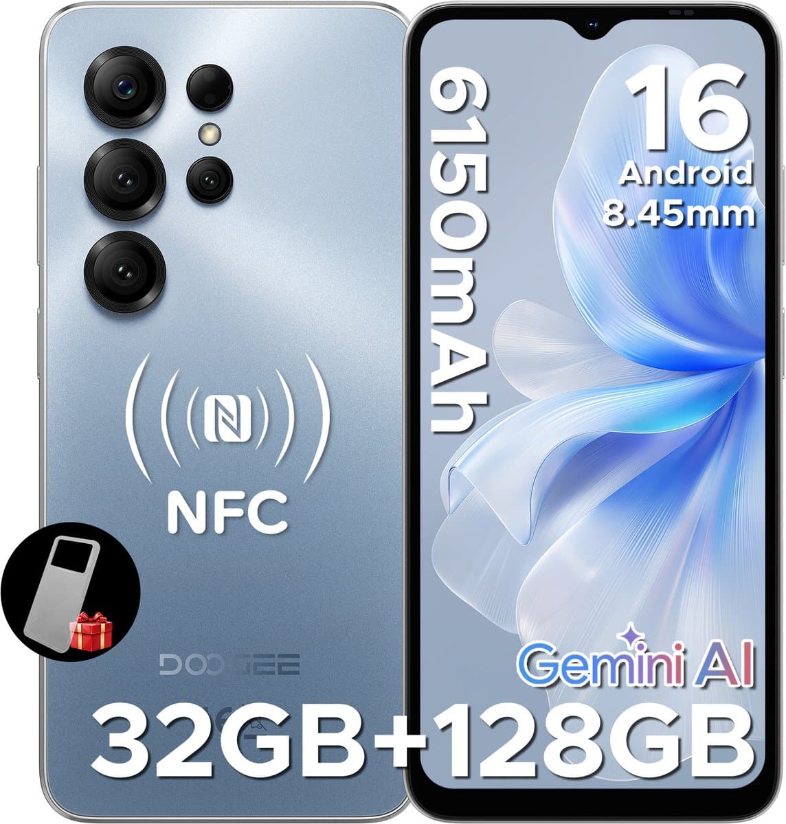 DOOGEE NOTE 56 X PRO - Smartphone - Android 16 - 32 GB RAM + 128 GB ROM / 2 TB TF - 6150 mAh - 8,45 mm ultraslank - 6,56 inch HD+ - 13 MP + 8 MP - NFC - Face ID - Gemini AI - GPS - Blauw — afbeelding 1