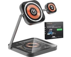 SimpSune 3 in 1 draadloze oplader – geschikt voor Apple Watch oplader – Wireless Charger oplaadstation geschikt voor MagSafe‑smartphones, Apple Watch & AirPods – verstelbaar dock van premium metaal & glas voor bureau & nachtkastje