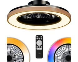 Airking Plafondventilator - Stille Ventilator met Lamp en Afstandsbediening - LED 40W Dimbaar - 3000K-6500K - Zomer en Winterstand Hout — afbeelding 1
