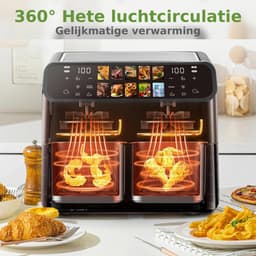 Norvia - Dubbele airfryer - XXL - 9L - 2000 W - 2 manden - 10 vooraf ingestelde kookprogramma's - Helder kijkraam - 200°C — thumbnail 3