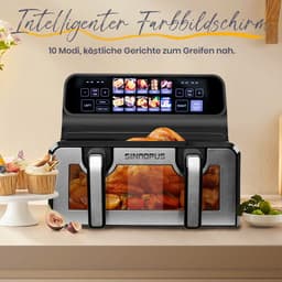 Dual Basket Airfryer XXL - 9 Liter - 2200W Krachtig - Met Kijkvenster - Dubbele Zone - Kleuren LED Display - Onafhankelijke Bakmanden - Zwart — thumbnail 9