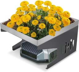 Robotmaaiergarage Dakoverkapping met plantenbak & stabiele metalen standaard 70x60x42,5 cm Regenbescherming & UV-bescherming Grasmaaier Carport Weerbestendige afdekkingen voor robotmaaiers (zilver) NAIZY — thumbnail 1