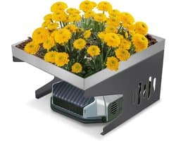 Robotmaaiergarage Dakoverkapping met plantenbak & stabiele metalen standaard 70x60x42,5 cm Regenbescherming & UV-bescherming Grasmaaier Carport Weerbestendige afdekkingen voor robotmaaiers (zilver) NAIZY