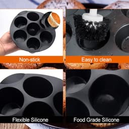 2-delige siliconen muffinvorm met 7 cupjes voor airfryer (3,5-5,8 liter), antiaanbakvormpjes voor muffins, ronde cupcakevormpjes voor thuisgebruik, ideaal voor het maken van mini-quiches, muffins, cakejes en taartjes (zwart - 17,5 cm) — thumbnail 2