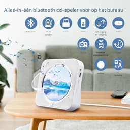 Draagbare CD-Speler -Bluetooth met Dubbele Luidsprekers- HiFi-luidsprekers radio-Oplaadbare CD-Speler met USB-C- Wit — thumbnail 3