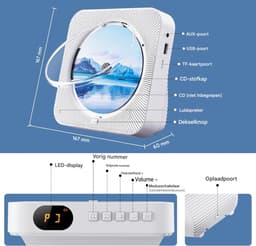 Draagbare CD-Speler -Bluetooth met Dubbele Luidsprekers- HiFi-luidsprekers radio-Oplaadbare CD-Speler met USB-C- Wit — thumbnail 4